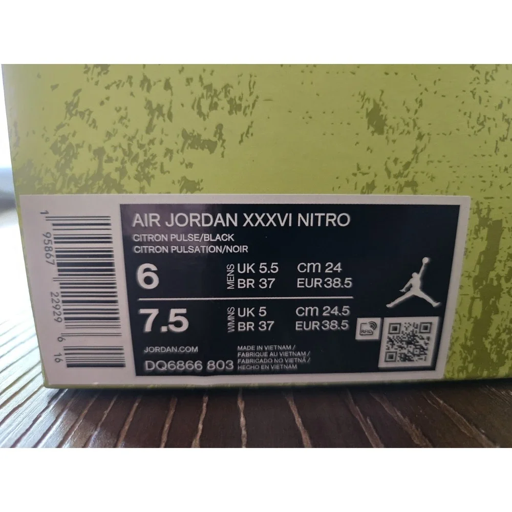 Air Jordan 36 Taco Jay DQ6866-803 Citron Pulse W7.5 M6 With Box👉